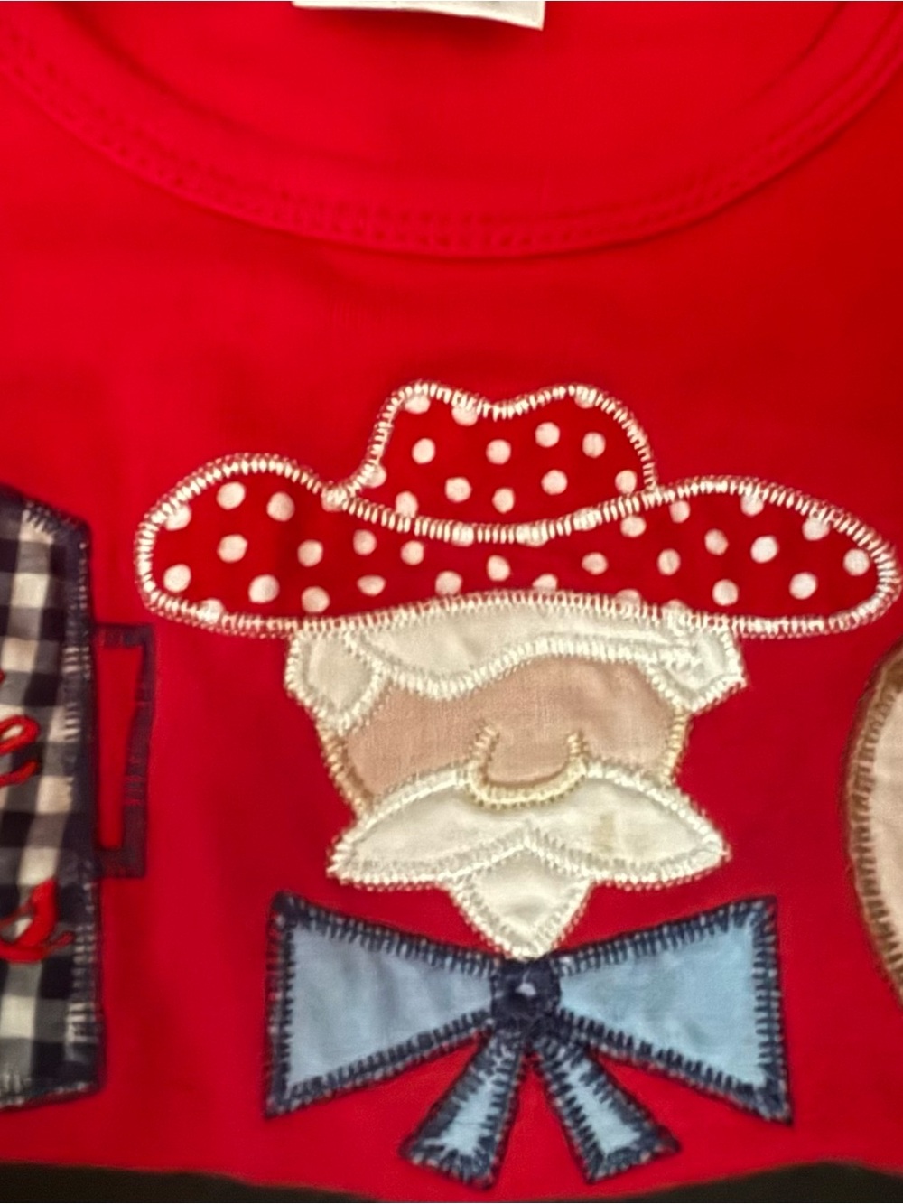 Red Appliqué Ole Miss Girls 4T Dress with puff sleeves and ruffled hem.